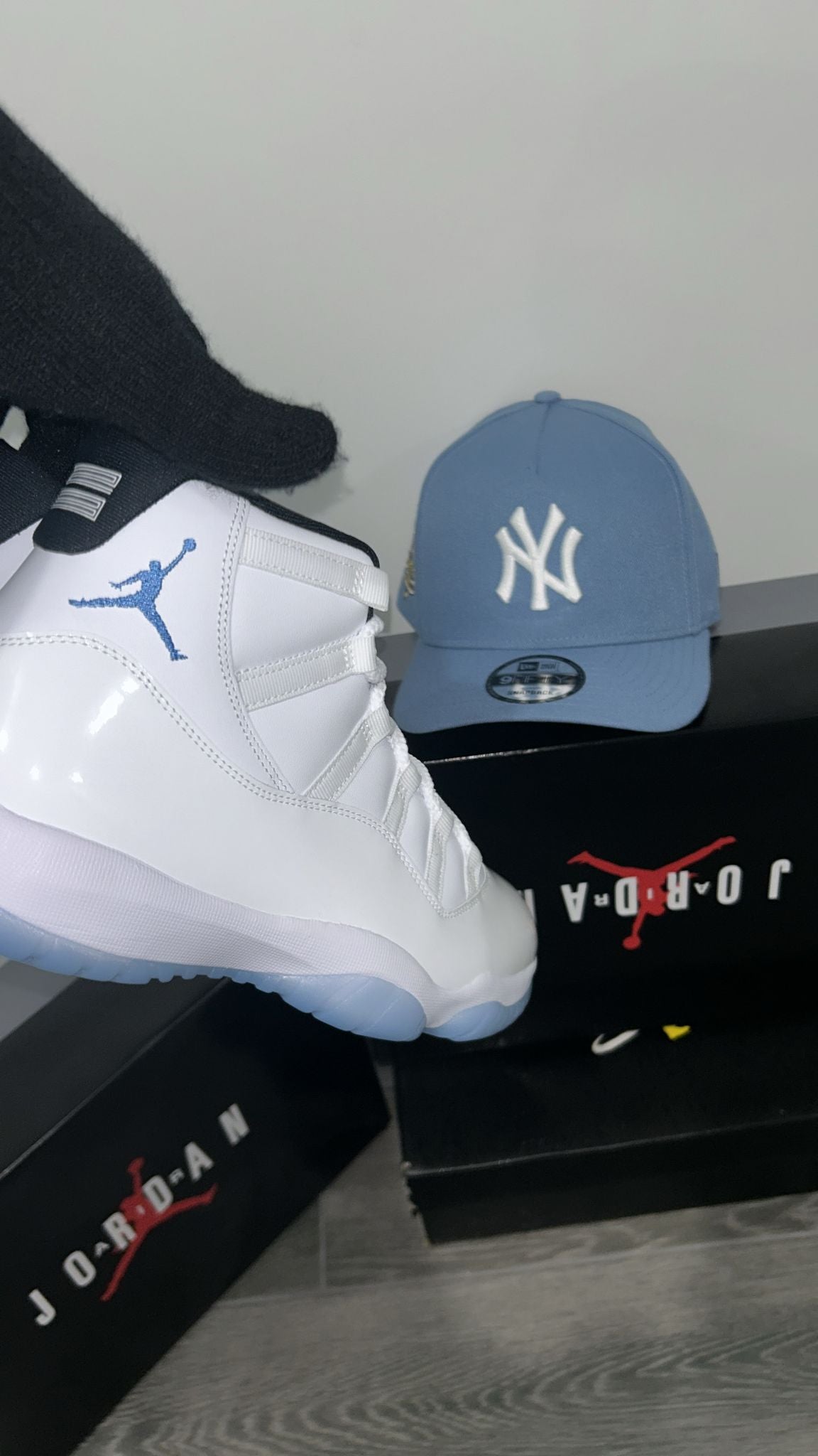 Jordan Legends Blues 11s and New Era Yankees 100 anniversarios