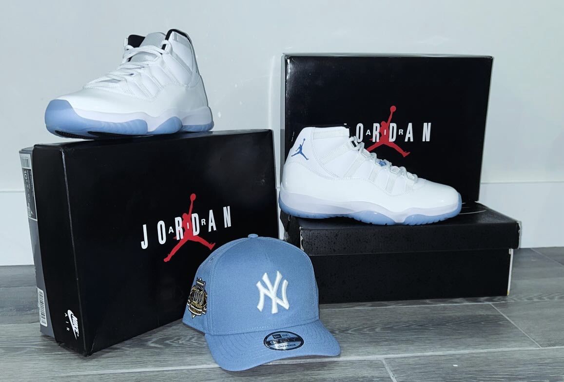 Jordan Legends Blues 11s and New Era Yankees 100 anniversarios